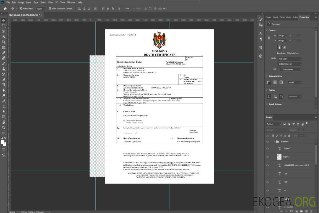 Modèle Word et PDF de certificat de décès en Moldavie template